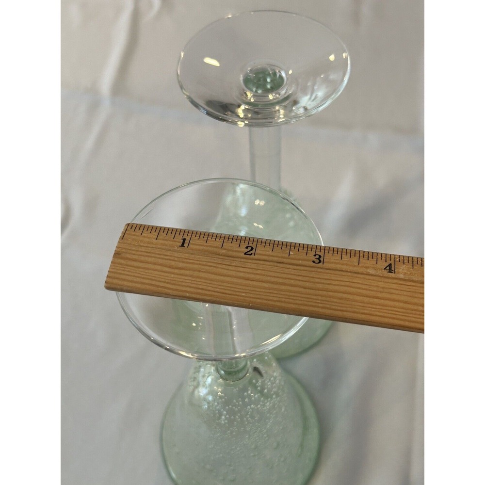 Pale Green Hand Blown Wine Glass Goblet Bubbles Clear Stem for set of 2 - Picture 7 of 10